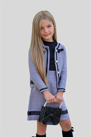 Ceket Badi ve Etekli Kız Çocuk Takım Lila