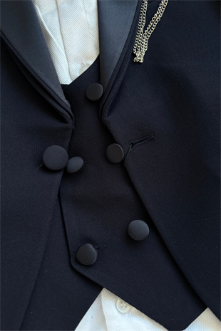 3-14 Yaş Premium Double Yaka Zincirli Erkek Çocuk Damatlık Lacivert