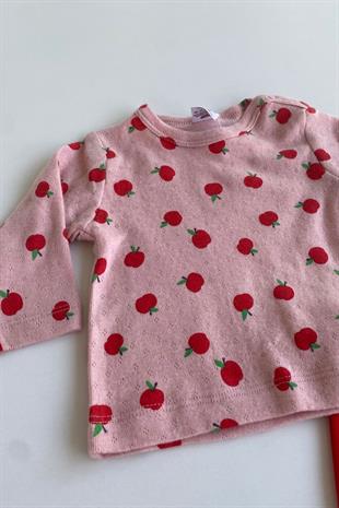 Elma Desen Kız Bebek Pijama Takımı Pembe