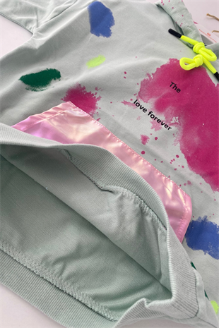 6-9 Yaş Batik Desen Kapüşonlu Kız Çocuk Sweat Yeşil