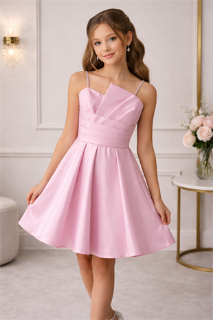 10-15 Saten Eliza Kız Çocuk Abiye Elbise Pembe