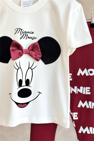 2-8 Yaş Karakter Baskı Taytlı Kız Çocuk Takım Bordo