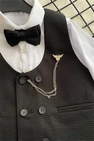 Matrix Yelekli Zincirli Erkek Çocuk Takım Elbise Siyah