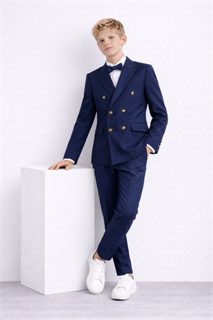 3-14 Yaş Dagi Gömlekli Kruvaze Ceketli Erkek Çocuk Takım Elbise Mezuniyet Lacivert