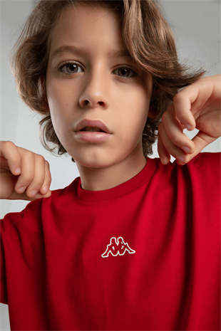 5-16 Yaş Kappa Lisanslı Sırt Baskılı Erkek Çocuk Tişört Kırmızı