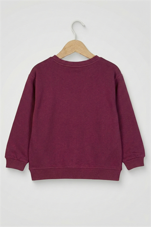4-9 Yaş Cute Bear Kız Çocuk Sweat Bordo