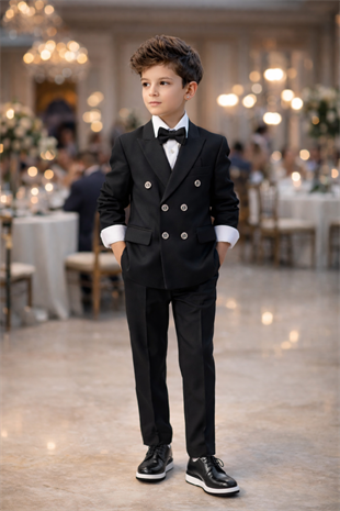 Montero Ceketli Mendilli Erkek Çocuk Takım Elbise Siyah