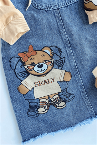 3-6 Yaş Ayıcık Çantalı Kot Salopet 