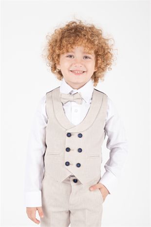 1-8 Yaş Cool Hakim Yaka Planet Çocuk Takım Elbise Bej