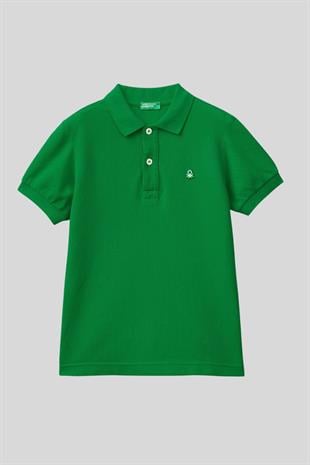 6-14 Yaş Benetton Erkek Çocuk Yeşil Logolu Pike Polo T-shirt