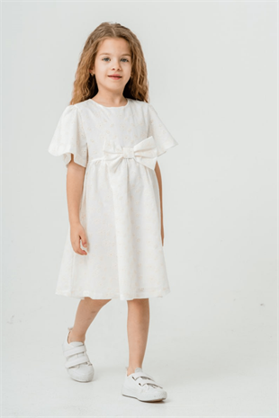 1-6 Yaş Fisto Kız Çocuk Elbise Ekru
