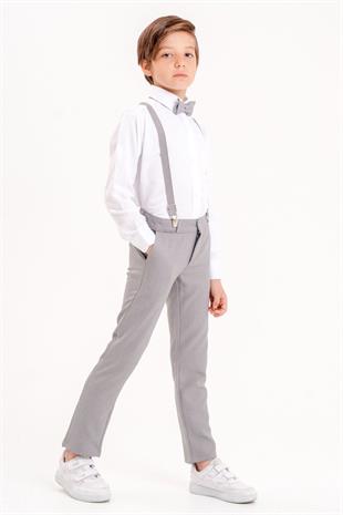 Moli Askılı Papyonlu Çocuk Takım Gri
