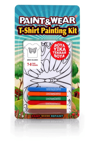 4-11 Yaş Kelebekli Boya-Yıka Tişört Seti Beyaz