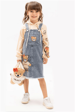 3-6 Yaş Ayıcık Çantalı Kot Salopet 