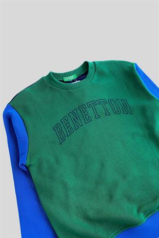 6-14 Yaş Benetton Yuvarlak Yaka Uzun Kol Erkek Çocuk Sweatshirt Yeşil