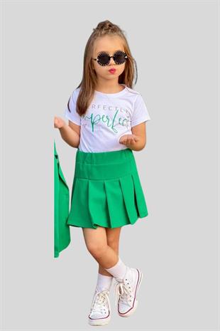 4-12 Yaş İmperfect Lüx Ceketli Kız Çocuk Takım Yeşil