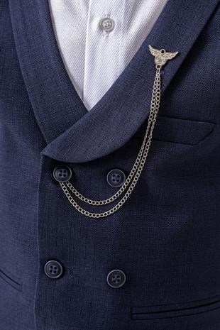 Lord Katlamalı Yelekli Çocuk Takım Elbise Lacivert