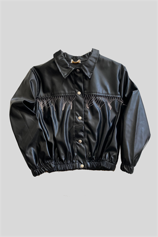 Zincir Detay Çıtçıtlı Kız Çocuk Deri Ceket