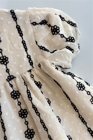 4-8 Yaş Gabardin Ceketli Nakışlı Kız Çocuk Elbise Siyah