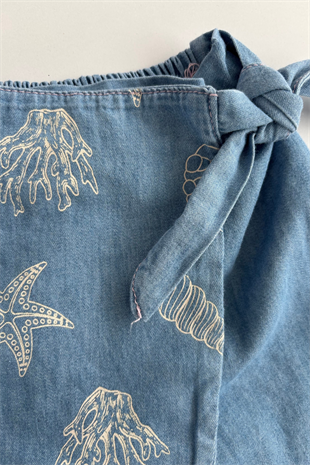 3-7 Yaş Denizatı Detay Kot Şort Etekli Kız Çocuk Takım Lila