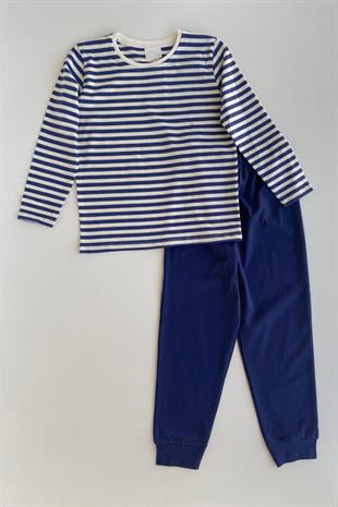 Çizgili Desen Erkek Çocuk Pijama Takımı Lacivert