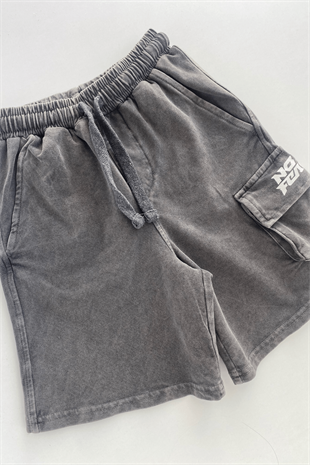 6-14 Yaş No Fear Yıkamalı Kargo Cepli Erkek Çocuk Şort Antrasit