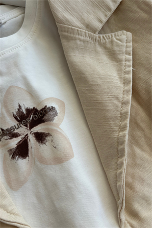 4-8 Yaş Şort Etekli Premium 3lü Kız Çocuk Takım Krem