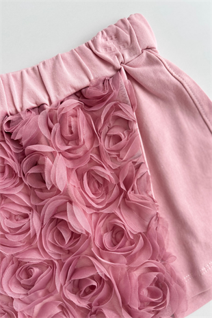 4-10 Yıldız Detay Şort Etekli Güllü Takım Gül Kurusu