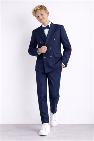 3-14 Yaş Dagi Gömlekli Kruvaze Ceketli Erkek Çocuk Takım Elbise Mezuniyet Lacivert