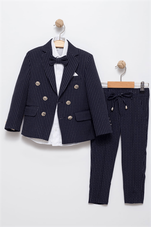 Parodi Çizgili Erkek Çocuk Takım Elbise Lacivert