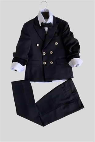 Montero Ceketli Mendilli Erkek Çocuk Takım Elbise Siyah