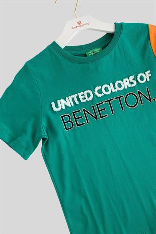 4-14 Yaş Benetton Punc Detay Erkek Çocuk Tshirt Yeşil