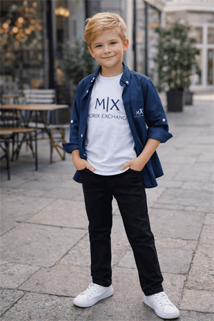 9-13 Yaş Mrx Exchange Katlama Gömlekli Kotlu Erkek Çocuk Takım İndigo