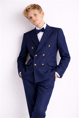 3-14 Yaş Dagi Gömlekli Kruvaze Ceketli Erkek Çocuk Takım Elbise Mezuniyet Lacivert