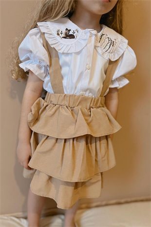 2-8 Yaş Fırfırlı Salopet Bluz Takımı 