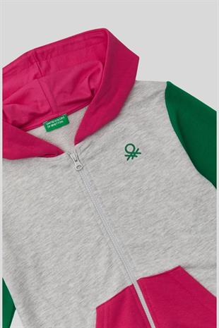 4-14 yaş Benetton Kapüşonlu Renkli Kız Çocuk Sweat Ceket
