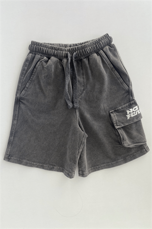 6-14 Yaş No Fear Yıkamalı Kargo Cepli Erkek Çocuk Şort Antrasit
