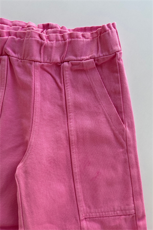 3-10 Yaş Kelebek Nakışlı Gabardin Kız Çocuk Takım Pembe