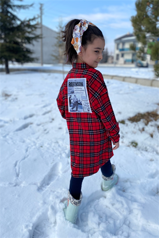 Sırt Baskı Detay Ekose Kız Çocuk Gömlek