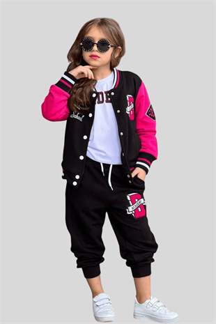 4-12 Yaş College Ceketli Kız Çocuk Takım Fuşya