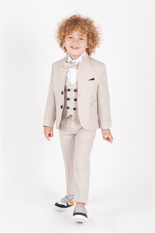 1-8 Yaş Cool Hakim Yaka Planet Çocuk Takım Elbise Bej