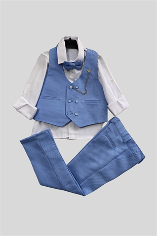 Matrix Yelekli Zincirli Erkek Çocuk Takım Elbise Bebe Mavi