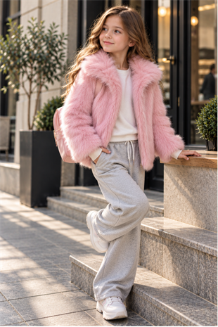 3-10 Yaş Premium Peluş Kız Çocuk Kürk Pembe