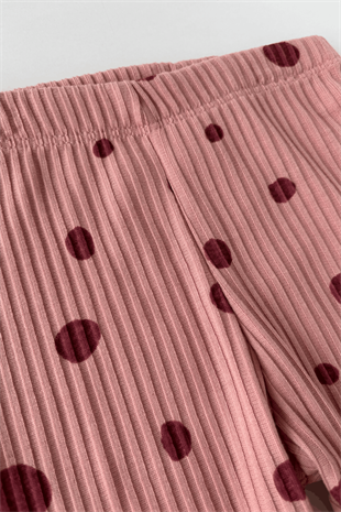 6-18 Ay Fitilli Puanlı Kız Bebek Takım Gül Kurusu