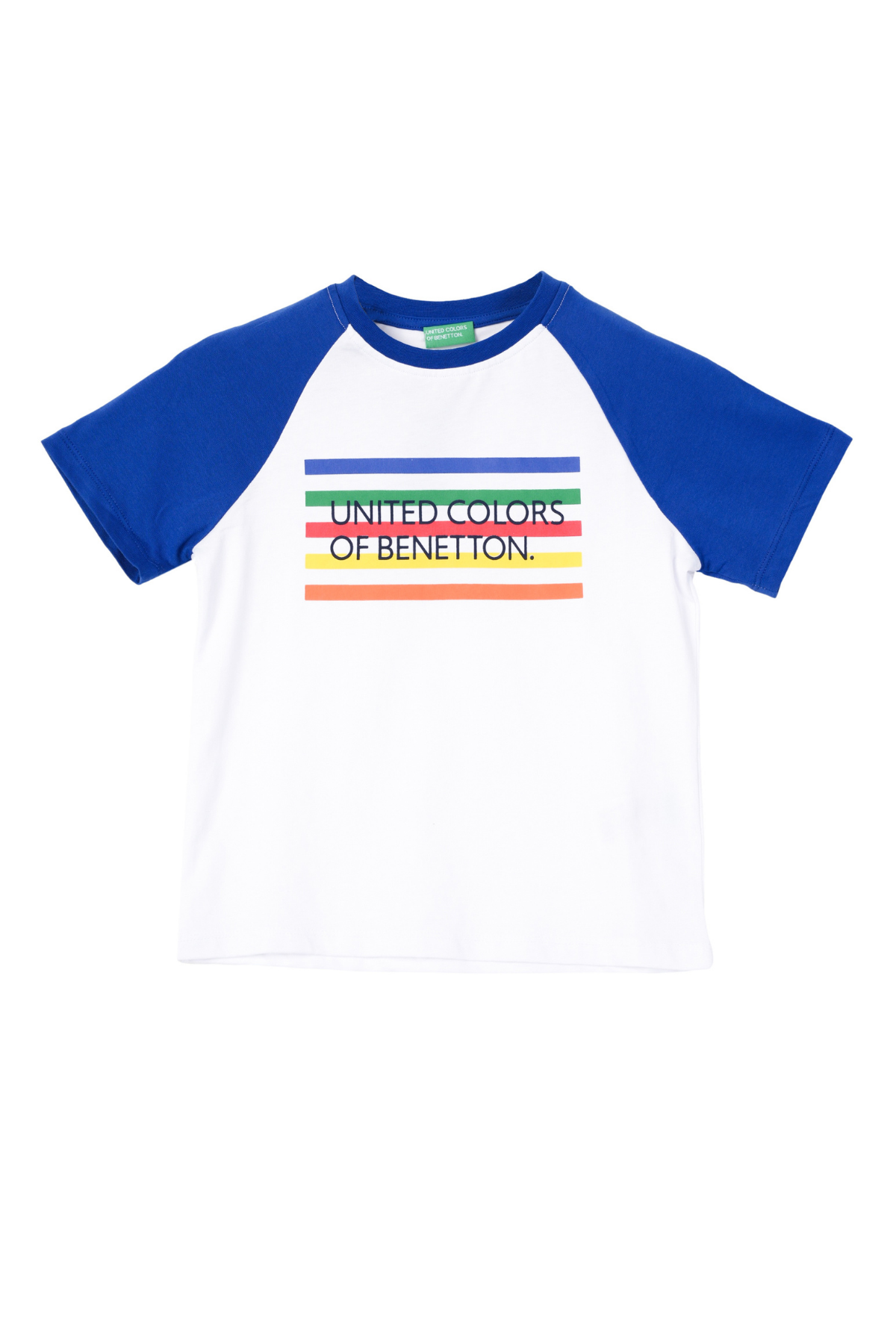 4-14 Yaş Benetton Bisiklet Yaka Logo Baskılı Erkek Çocuk Tshirt Beyaz
