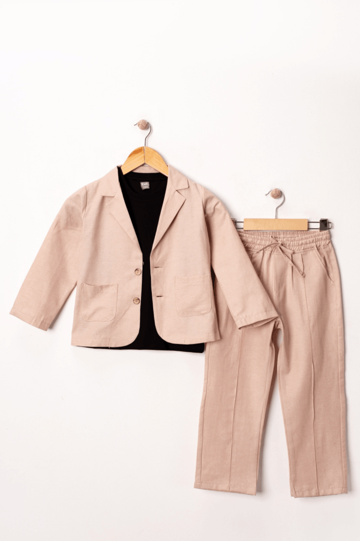 3-14 Yaş Lüx Spor Coco Tişörtlü Keten Çocuk Takım Elbise Latte