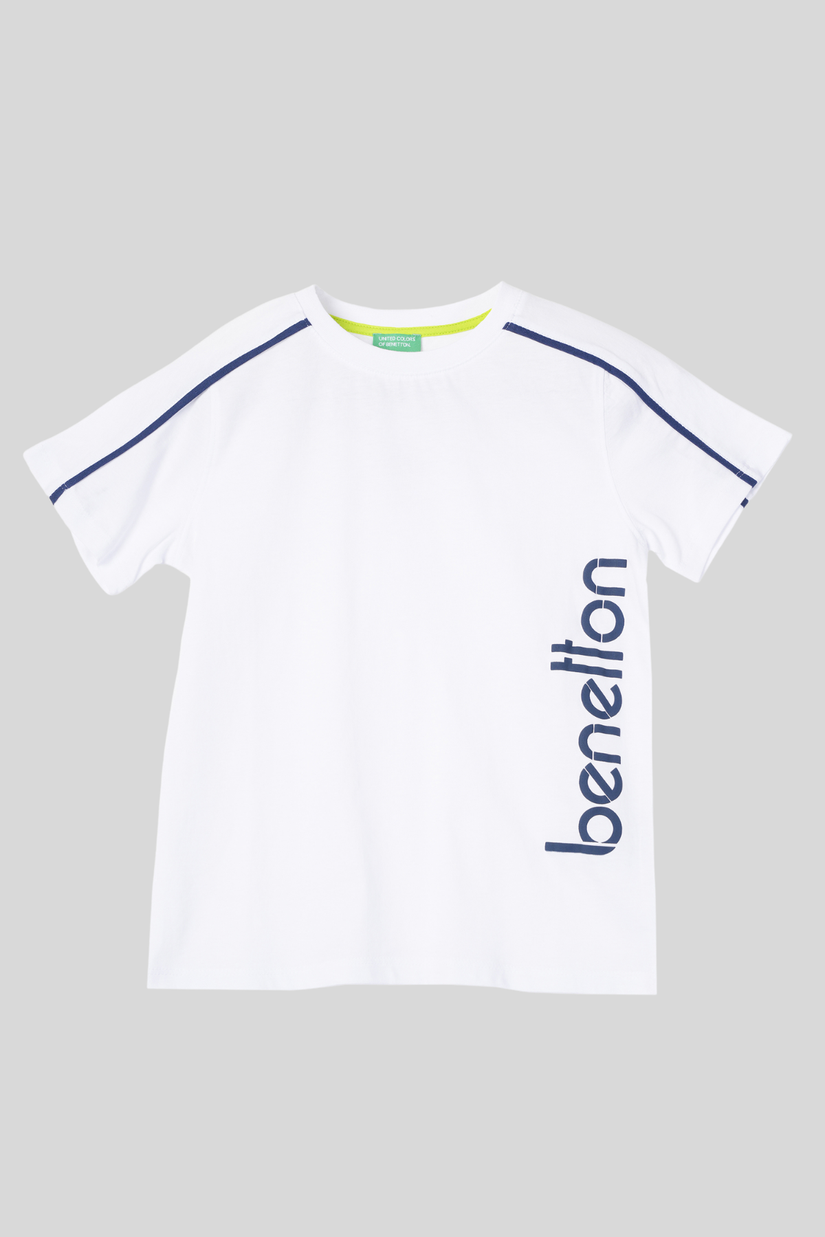 4-14 Yaş Benetton Biye Detay Erkek Çocuk Tshirt Beyaz