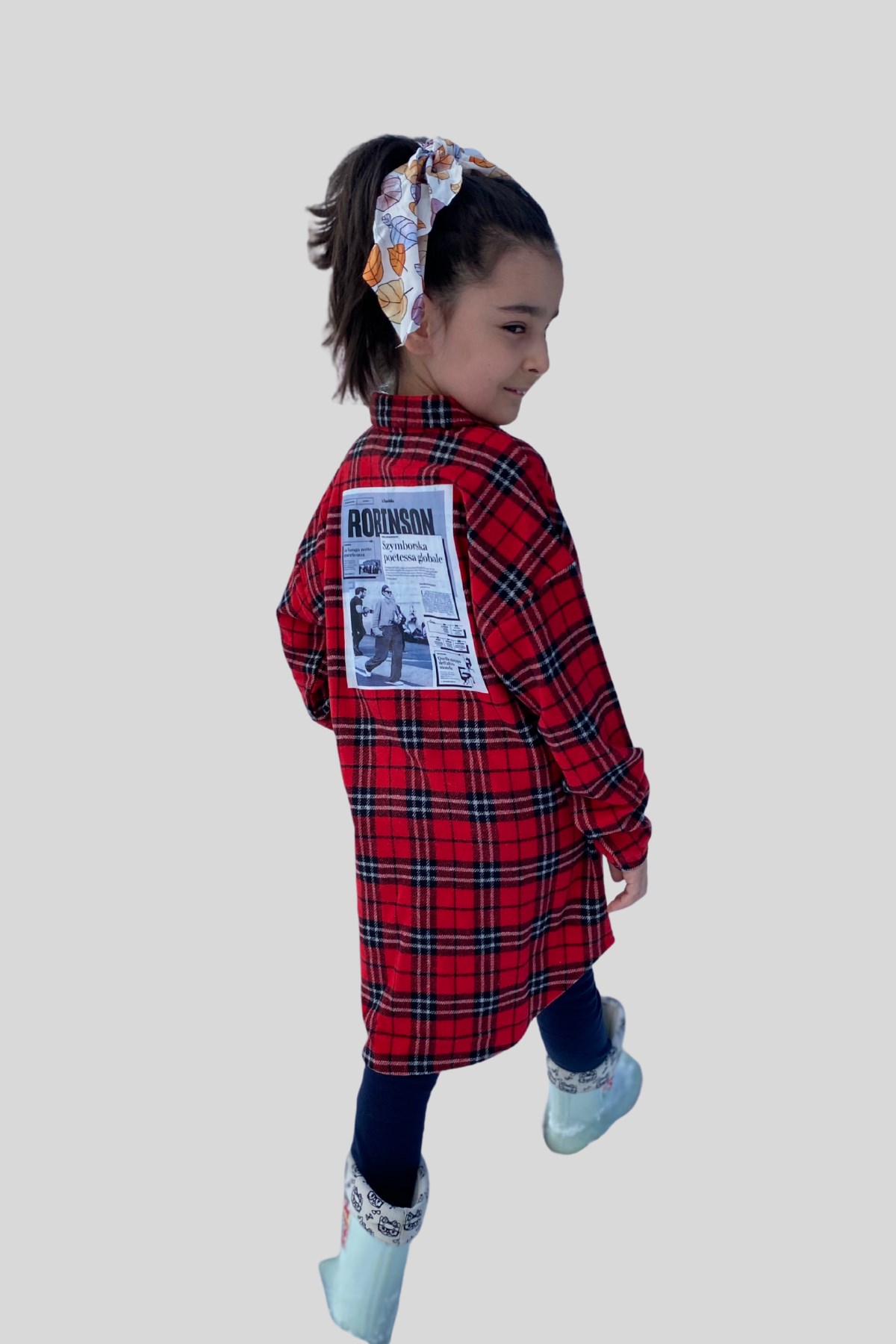Sırt Baskı Detay Ekose Kız Çocuk Gömlek