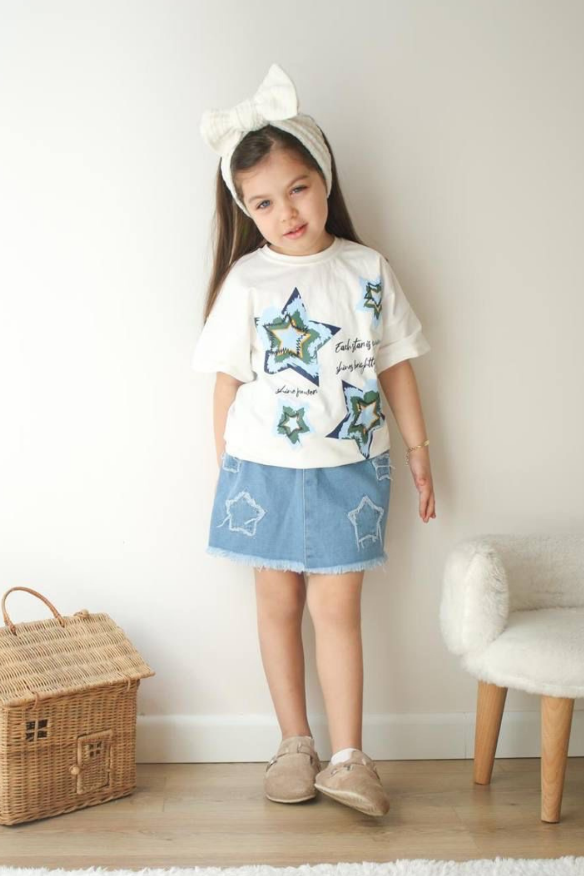 3-10 Yaş Yıldız Detay Kot Etekli Kız Çocuk Takım