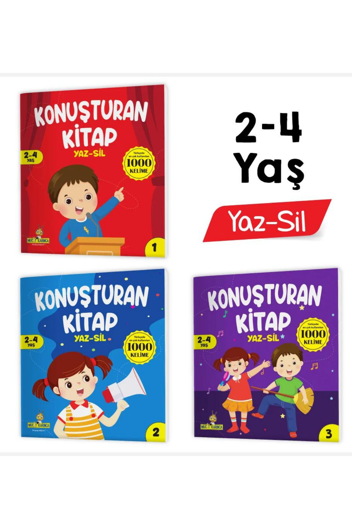 Konuşturan Kitap Serisi YAZ-SİL Kitaplar (Türkçede En Çok Kullanılan 1000 Kelime)